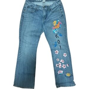 Christopher Webb Embroidered Jeans  SZ 14/32. Koi Fish Flowers Beautiful
